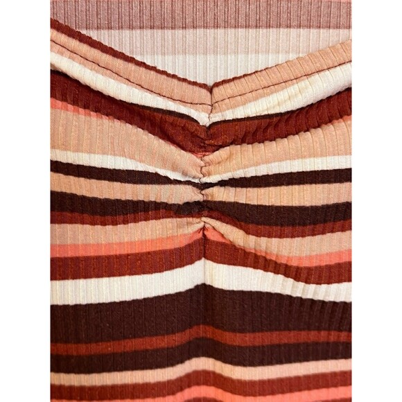 Full Moon MATERNITY Ruched Square V Neck Short Sleeve Striped Ribbed Shirt Small - Picture 8 of 11